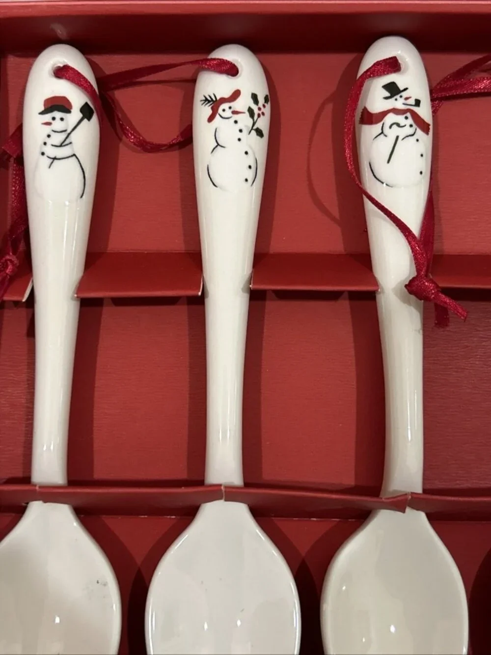 Williams-Sonoma Snowman Ceramic Spoons Set Of 6 White Tree Ornaments Christmas